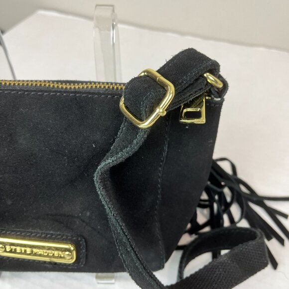 Women's Black Suede Fringed Steve Madden Crossbody Bag - Picture 6 of 7